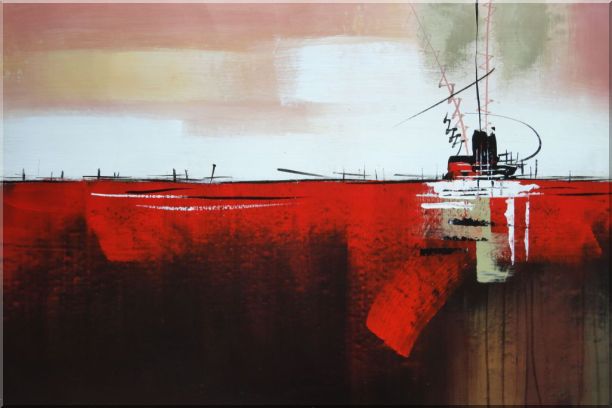 Ship in Red Ocean Oil Painting Boat Decorative 24 x 36 Inches