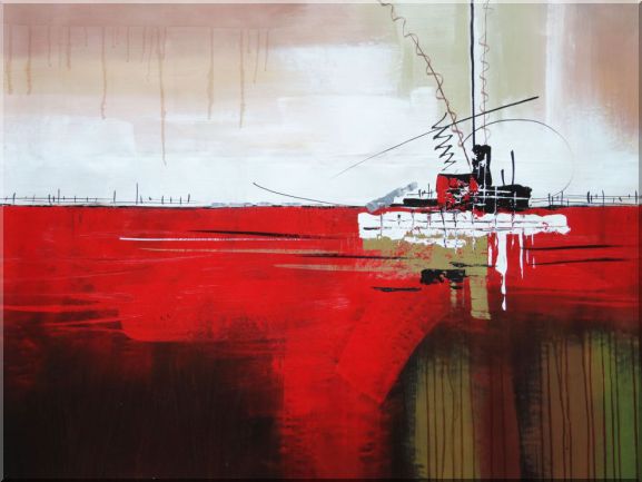 Ship in Red Ocean Oil Painting Boat Decorative 36 x 48 Inches