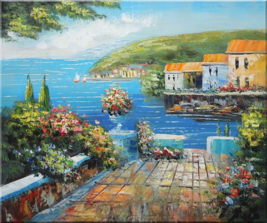 Mediterranean Terrace Oil Painting Naturalism 20 x 24 Inches