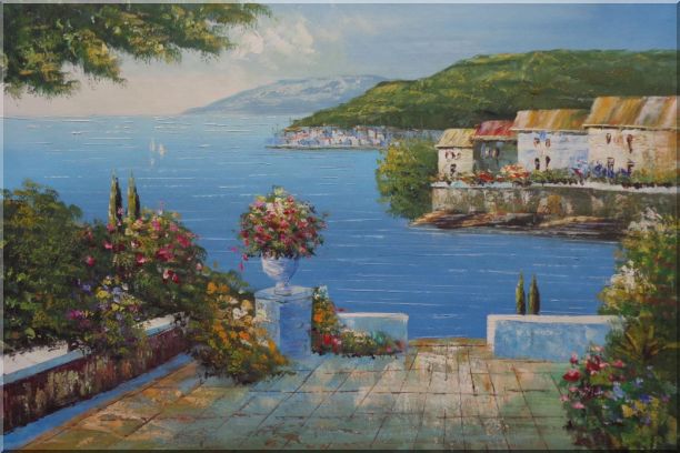 Mediterranean Terrace Oil Painting Naturalism 24 x 36 Inches