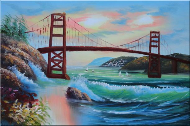 Golden Gate Bridge in San Francisco Oil Painting Seascape America Naturalism 24 x 36 Inches