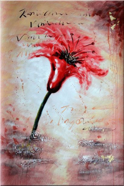 Modern Red Blooming Flower in Wind Oil Painting 36 x 24 Inches