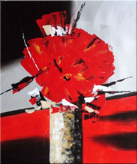 Colorful Modern Blooming Red Poppy Flowers in Vase Oil Painting Still Life Decorative 24 x 20 Inches