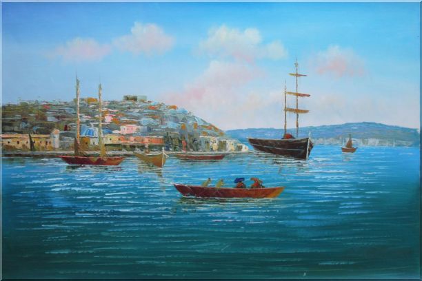 Boating Around Island Oil Painting Seascape Italy Impressionism 24 x 36 Inches