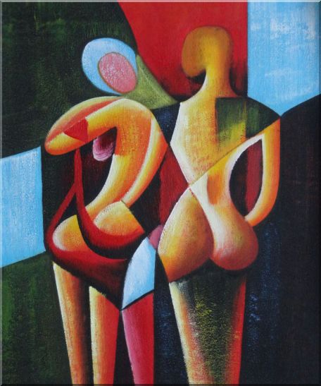 Nude Couple in Love Oil Painting Portraits Modern Cubism 24 x 20 Inches