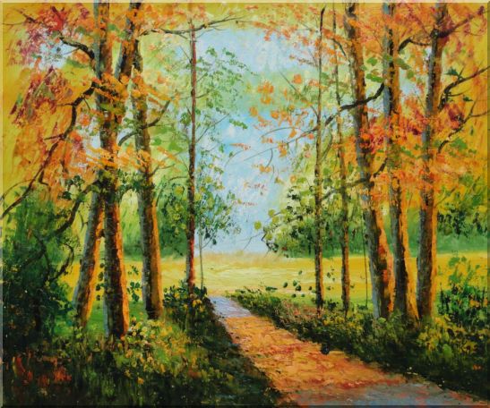 A Peaceful Path in Colorful Fall Forest Oil Painting Landscape Tree Impressionism 20 x 24 Inches