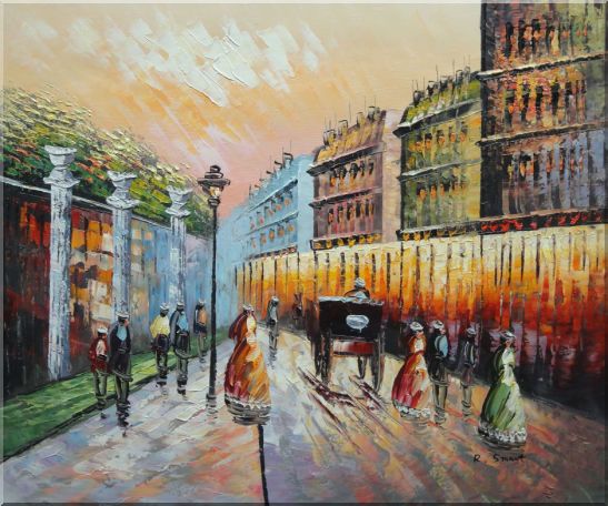 Stroll on Paris Street Scene Oil Painting Cityscape France Impressionism 20 x 24 Inches