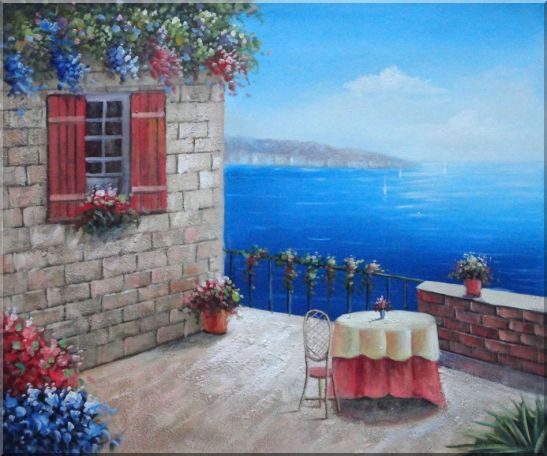 Lush Mediterranean Retreat Near the Sea Oil Painting Naturalism 20 x 24 Inches