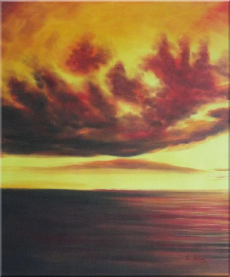 Setting Sun Kindle the Sky Oil Painting Landscape Naturalism 24 x 20 Inches