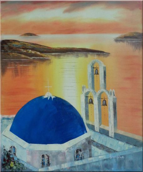 Sunset of Serenity Bay in Santorini Island Oil Painting Mediterranean Religion Naturalism 24 x 20 Inches