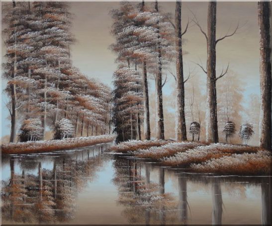 Two Rows of Trees and Reflections Along River - 2 Canvas Set 2-canvas-set,landscape, river, tree decorative  20 x 48 inches