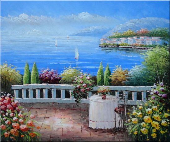 Table and Chair in a Mediterranean Flower Garden Oil Painting Naturalism 20 x 24 Inches
