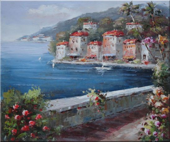 Peaceful Scenic Mediterranean Walkway Oil Painting Naturalism 20 x 24 Inches