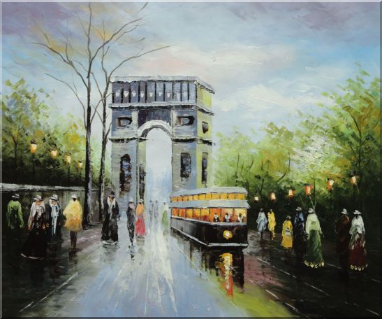 Arc de Triomphe and Avenue des Champs Elysees Oil Painting Cityscape France Impressionism 20 x 24 Inches