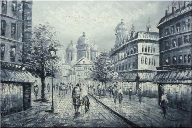 Black and White Basilica of the Sacred Heart of Paris Oil Painting Cityscape Impressionism 24 x 36 Inches
