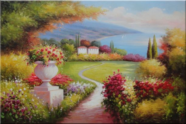 Garden of Paradise with Amazing Sea View at Mediterranean Coast Oil Painting Naturalism 24 x 36 Inches