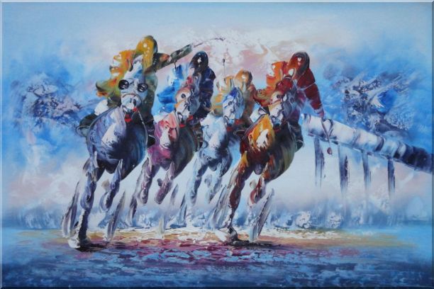 Spur on Galloping Horses in Racing Oil Painting Portraits Animal Modern 24 x 36 Inches