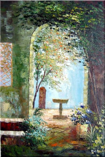 Charming Seaside Garden Porch Oil Painting Impressionism 36 x 24 Inches