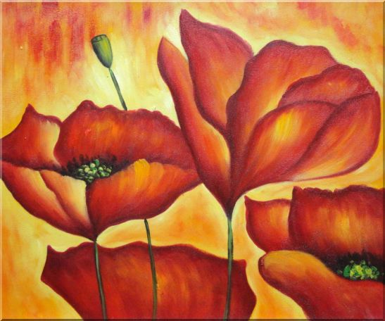 Fire Red Flowers In Yellow And Red Background Oil Painting Modern 20 x 24 Inches