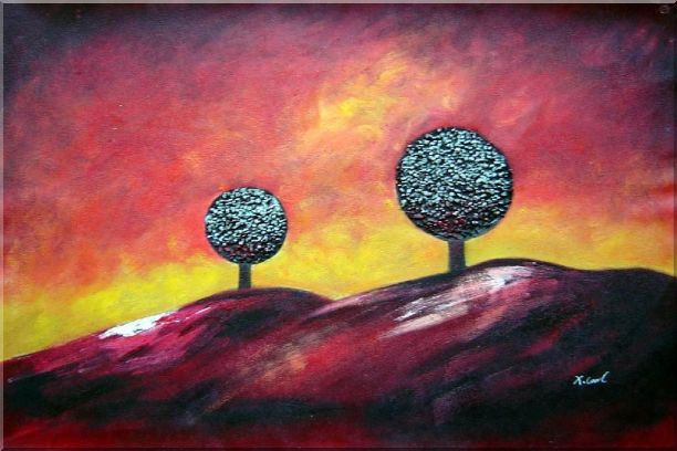 Two Trees Under Red Sky Oil Painting Landscape Decorative 24 x 36 Inches