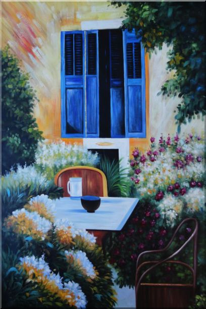 A Charming Backyard Oil Painting - 2 Canvas Set 2-canvas-set,garden, italy impressionism  72 x 96 inches