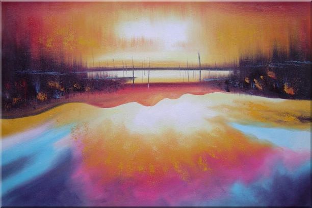 Peacefule Lake Village at Sunset Oil Painting Seascape Modern 24 x 36 Inches