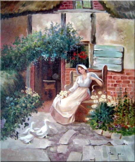 Sitting Rural Girl Portrait Oil Painting Portraits Woman Classic 24 x 20 Inches