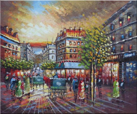 Pedestrian Walk on Paris Street Scene Oil Painting Cityscape France Impressionism 20 x 24 Inches