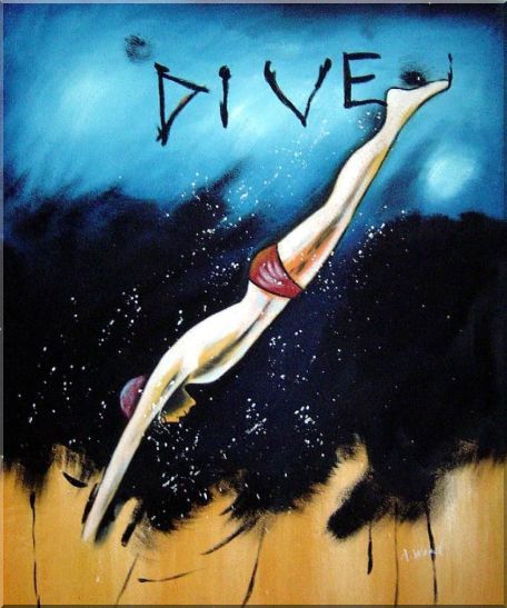 Diving, Modern Pop Art Oil Painting Portraits 24 x 20 Inches