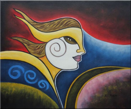 Girl Face in Wind Oil Painting Portraits Woman Modern Cubism 20 x 24 Inches