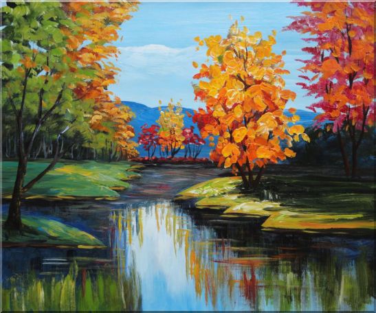 Colorful Trees Along the River Oil Painting Landscape Impressionism 20 x 24 Inches