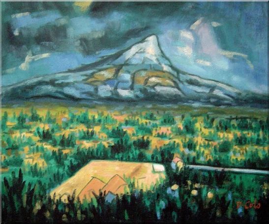 Mountainside Tropic Green Plants Oil Painting Landscape Impressionism 20 x 24 Inches