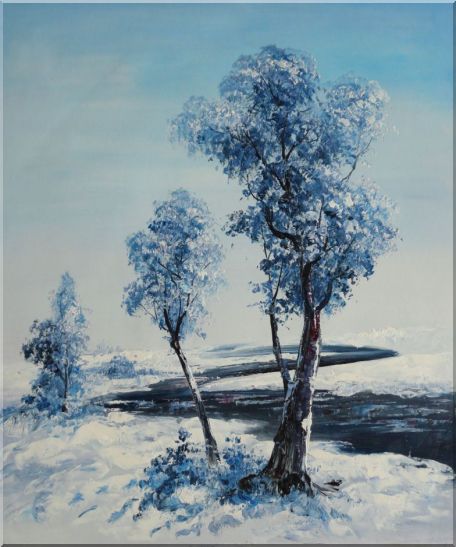 A Winding River Passing through Snow Covered Landscape Oil Painting Tree Naturalism 24 x 20 Inches