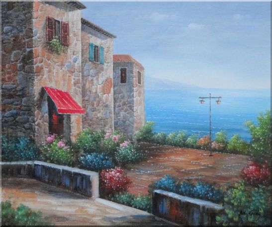 Patio of Stone House at Mediterranean Oil Painting Naturalism 20 x 24 Inches