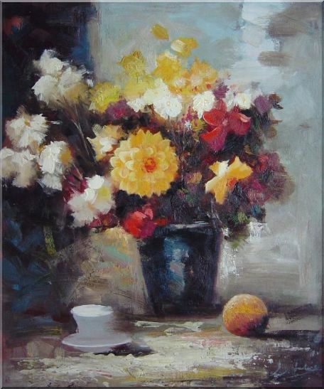 Afternoon Break with Roses and Daisies Flowers Oil Painting Still Life Bouquet Impressionism 24 x 20 Inches