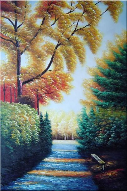 A Path to Golden Yellow Forest Oil Painting Landscape Tree Naturalism 36 x 24 Inches