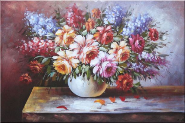 Beautiful Still Life FlowersIn Vase Oil Painting Naturalism 24 x 36 Inches