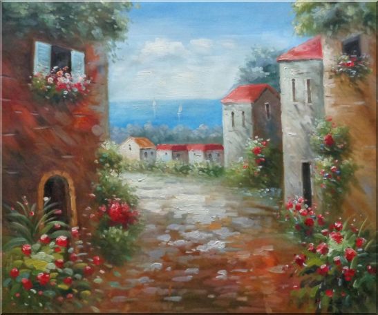 Flower Path to Seaside Oil Painting Mediterranean Impressionism 20 x 24 Inches