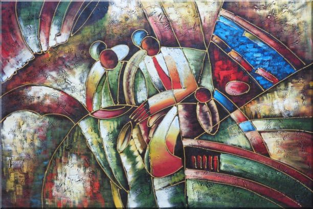 Two Saxophone Player, Picasso Oil Painting Portraits Modern Cubism 24 x 36 Inches