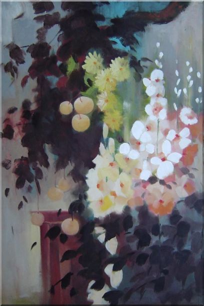 Beautiful Flowers and Pear Tree Oil Painting Still Life Impressionism 36 x 24 Inches