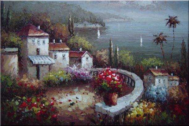Mediterranean Garden Before Storm Oil Painting Naturalism 24 x 36 Inches