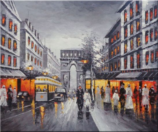 Black and White Paris Arc de Triomphe Oil Painting Cityscape France Impressionism 20 x 24 Inches
