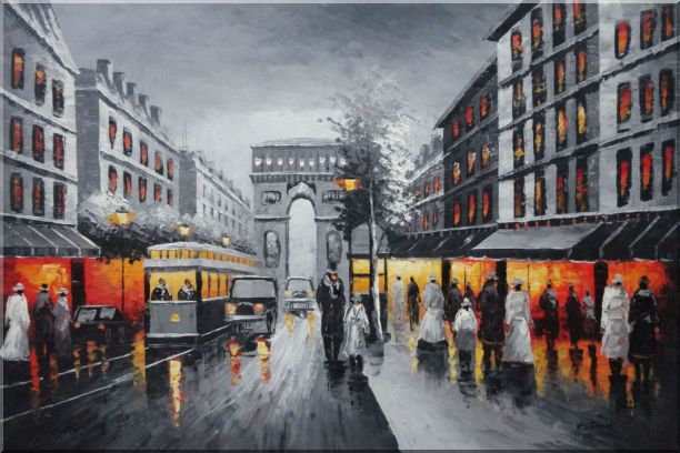Black and White Paris Arc De Triumph Oil Painting Cityscape France Impressionism 24 x 36 Inches