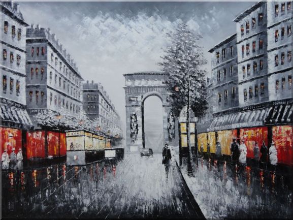 Black and White Paris Arc de Triumphe Oil Painting Cityscape France Impressionism 36 x 48 Inches