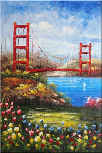 San Francisco Golden Gate Bridge Oil Painting Seascape America Naturalism 36 x 24 Inches