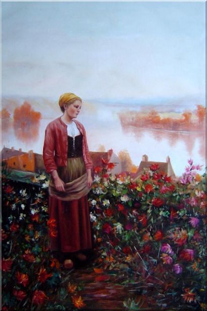 A Garden above the Seine Oil Painting Portraits Woman Classic 36 x 24 Inches