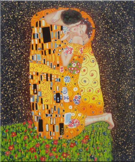 The Kiss, Gustav Klimt Replica Oil Painting Portraits Couple Modern 24 x 20 Inches