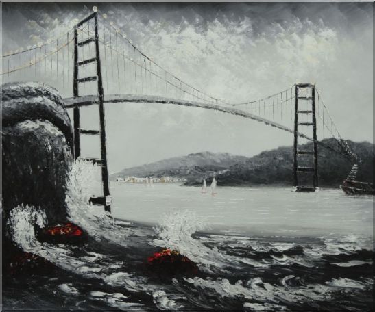 Black and White San Francisco Golden Gate Bridge Oil Painting Seascape America Naturalism 20 x 24 Inches