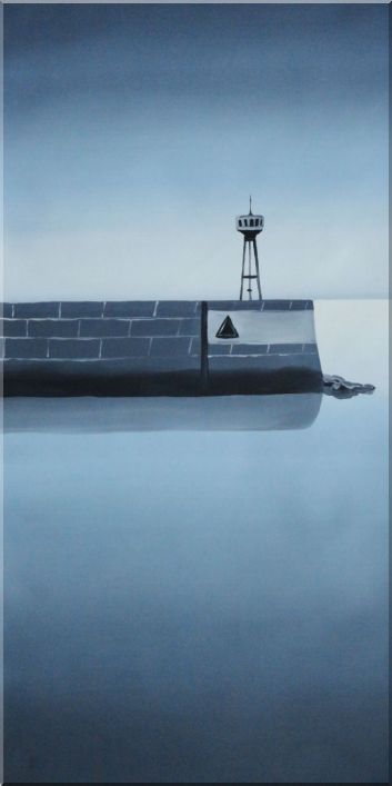 Quiet Wood Dock on the Sea Front Oil Painting Seascape Decorative 32 x 16 Inches