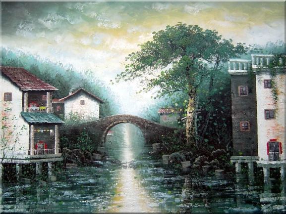 Stone Bridge of Water Village Oil Painting China Asian 36 x 48 Inches